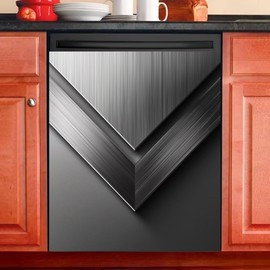 Black Metal Magnetic Panel Decal,Grey Metallic Geometry Dishwasher Cover,Stainless Steel Pattern Dishwasher Sticker Kitchen Art Fridge Door Skin,Dishwasher Magnet Cover Home Decor Decal,Vinyl Sticker