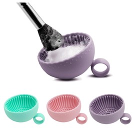 Silicone Scrubber Ball Cleaning Bowl – Multi-Purpose Brush Cleaner for Makeup & Dishes – Cute Round Design – Soft Scrubbing Pad for Beauty Tools, Kitchenware – 8 Colors (Orange)