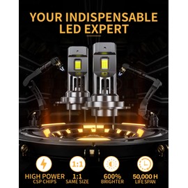 MIFMIA H7 LED Bulb, 36000LM 900% Brighter, Real 1:1 Halogen Mini Size with Fan, H7 Bulb 6000K Cool White, No Adapter Needed Plug-N-Play, Pack of 2, Interior Lights License Plate Lights