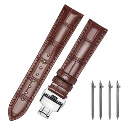 MUENShop Watch Strap with Folding Clasp Leather Quick Release Genuine Leather Strap for 18 mm - 24 mm Black Brown Blue Green Calfskin Replacement for Men / Women, brown, 18 mm, Classic