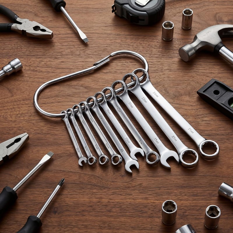 CraftyDream 4 Wrench Rings, Key Wrench Organizer, Stainless Steel Keychain