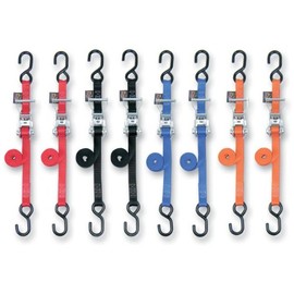 PowerTye 1in x 6ft Ratchet Tie Downs with S-Hooks - 800 lb. Working Load Limit / 2,400 lb. Breaking Strength - Made in USA - Blue (Pair)