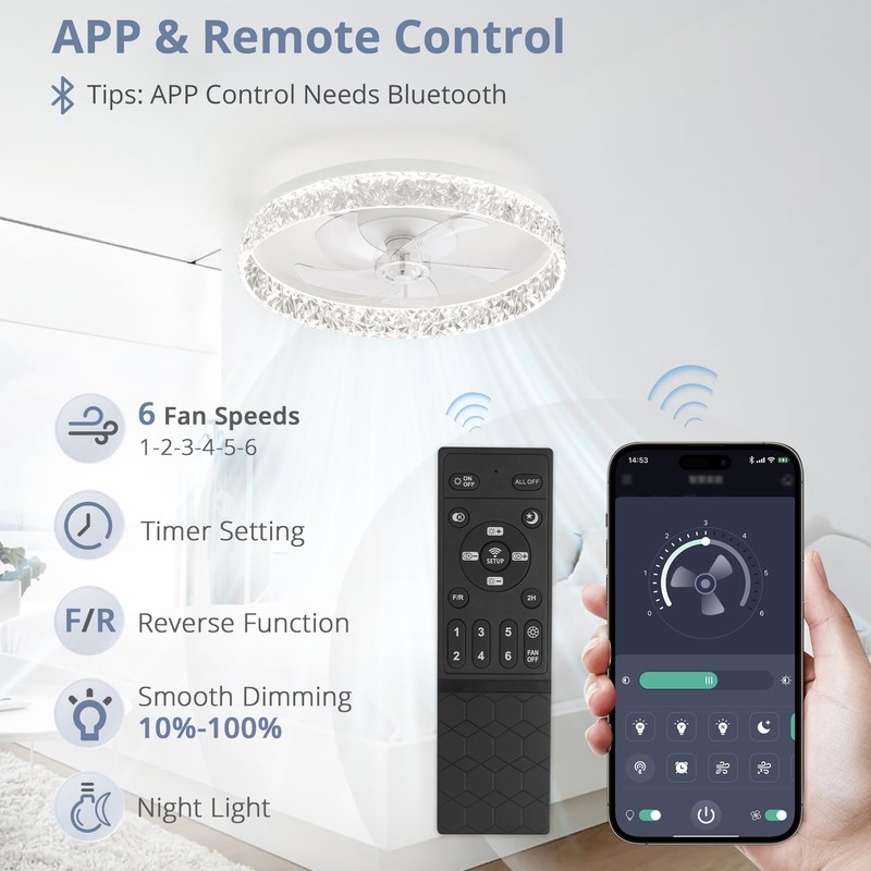 LEDIARY 22" Modern Ceiling Fans with Lights and Remote, Dimmable