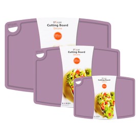 Liflicon Silicone Thick Cutting Boards Mats Set of 3 Foldable & Flexible Design Juice Grooves Easy Grip Handle Dishwasher Safe for Kitchen,BPA free Silicone Cutting Board-Plum Purple