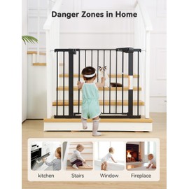 COMOMY 29.5-43.3" Safety Baby Gate Extra Wide, Auto Close Dog Gate for House Doorways Stairs, Pressure Mounted Easy Walk Through Pet Gate Child Gate, Includes 2.75" and 8.25" Extension, Black