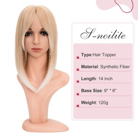 S-noilite Hair Toppers for Women with Thinning Hair 14 Inch Toppers Hair Pieces Women Wiglets with Fringe Bangs 6"x6" Lace Base Clip in Synthetic Hairpieces,Straight Mixed Blonde to White Root