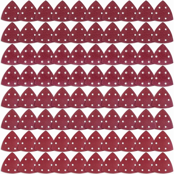 IROKCAKPT Sanding Pat, 6 Holes, Magic Type Sanding Discs, 80 Sheets (#40, #60, #80, #120, #150, #180, #240, #400 x 10 each) Triangular Sandpaper for Woodworking Electric Sanders