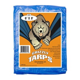 Grizzly Tarps by B-Air 6' x 8' Large Multi-Purpose Waterproof Heavy Duty Poly Tarp with Grommets Every 36", 8x8 Weave, 5 Mil Thick, for Home, Boats, Cars, Camping, Protective Cover, Blue