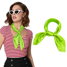 AWAYTR 23.6" Satin Neck Scarf Small Hair Scarf Women Silk Head Scarf Costume Bandana Girls Vintage Handkerchief Ribbon Scarf (Fluorescent green)