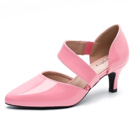 Women's Closed Pointed Toe Heels Strap D'Orsay Kitten Heel Slip On Dressy Pumps Patent Pink 43 - US 9.5