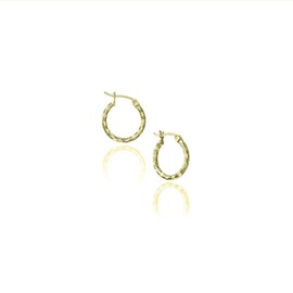 HUG A HOOP - 925 Sterling Silver Gold Overlay Diamond-Cut Disco Ball Hoop Earrings, 2mm Click-Top Hoops 15mm