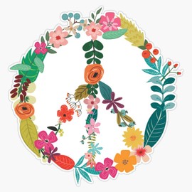 Floral Peace Symbol Bumper Sticker Vinyl Decal 5"