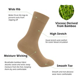SERISIMPLE Viscose Bamboo Dress Men Sock Thin Soft Crew Anti Odor Lightweight Breathable Comfort Cool Sock 5 Pairs (Large, Assorted1)