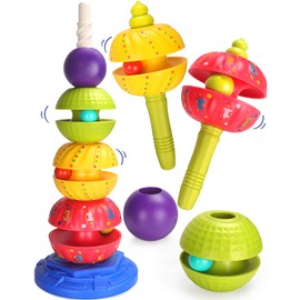 RSEPD Spinning Stacking Toys for Toddlers 1-3, Spinning Stacker Baby Toy, Rainbow Spinners Rings Stackable Again Montessori Toys for Babies 6-12 Months, Rotating Spiral Tower Learning Sensory