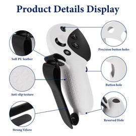 Geekria Silicone Controller Cover Compatible with Meta Quest Pro, Anti-Throw Handle Sleeve Gaming Accessories, Adjustable Wrist Knuckle, Thumb Caps (White, 1 Pair)