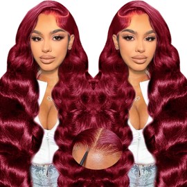 99j Burgundy Lace Front Wigs Human Hair 220% Density Glueless Wigs Human Hair Pre Plucked Pre Cut 9x6 Hd Red Body Wave Lace Front Wigs Human Hair 22 Inch Burgundy Pre Everything Glueless Wig for Women