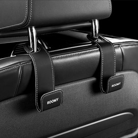 ROOMY Exclusive Headrest Hook with Logo PU Leather, Car Hook, Luggage Rack, Exclusive Design, Strong Load Capacity, Seat Hook, Concealed Type, Car Goods, Interior Accessories, Front and Rear
