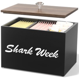 CORTNK Tampon Holder for Bathroom Storage - Wood Shark Week Tampon Storage Organizer for Bathroom, Feminine Product Organizer with Lid for Bathroom Accessories Decor(Black)