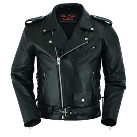 Daniel Smart Motorcycle Jacket for Men Genuine Black Leather Jacket with Polyester Thermal Lining Water Resistant Leather Jacket with Concealed Armory Pocket & Heavy Duty Zippers