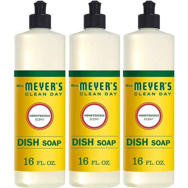 Mrs. Meyer's Clean Day Dishwashing Liquid Dish Soap, Cruelty Free Formula, Honeysuckle Scent, 16 oz - Pack of 3