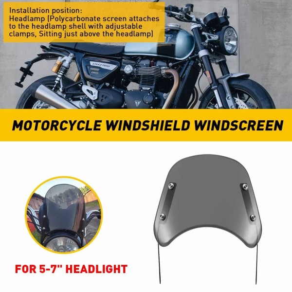 Unbranded Universal Motorcycle Headlight Fairing Windshield 5-7" Round Windscreen Smoke