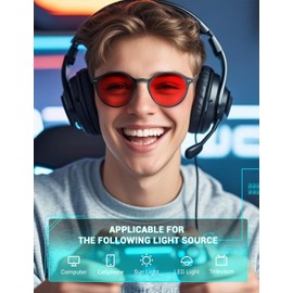 TIJN Round Sleep Glasses,99.9% Blue Green Light Blocking, Dual AR Coatings, Red Lens for Computer Gaming, Reduce Eyestrain