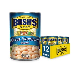 BUSH'S BEST 15.8 oz Canned Great Northern Beans, Source of Plant Based Protein and Fiber, Low Fat, Gluten Free, (Pack of 12)