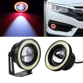 2PCS Angel Eagle Eye LED Lights Fog Light Bulbs, 2.5"/3"/3.5" DIY Daytime Running Lights COB 30W 7000K 1200LM DRL Lamps for Car Motorcycle Truck Boat (3.5inch,Red Circle White Light)