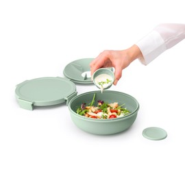 Brabantia Make & Take Salad Bowl with Removable Tray for Toppings & Dressings (Jade Green) 100% Leakproof, Microwave & Freezer Safe Meal Prep Container