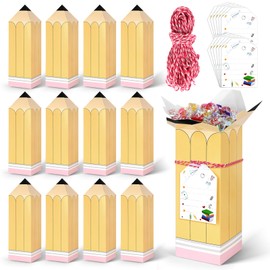 Back to School Pencil Boxes with Cards, 12 Pencil Gift Boxes for Teachers, Welcome Back to School Teacher Gifts for First Day of Schools Party Favor Supplies Thank Teachers Appreciation