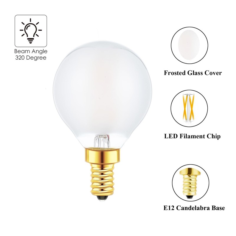 Sunaiony G16.5 Light Bulb 40 Watt Equivalent E12 Candelabra Base