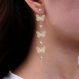 Aneneiceera Vintage Kristall Schmetterling Baumeln Ohrringe Gold Schmetterling Quaste Ohrringe Lange Lineare Cz Tropfen Ohrringe Winzigen Schmetterling Ohrringe Schmuck Für Frauen Und Mädchen (Gold)