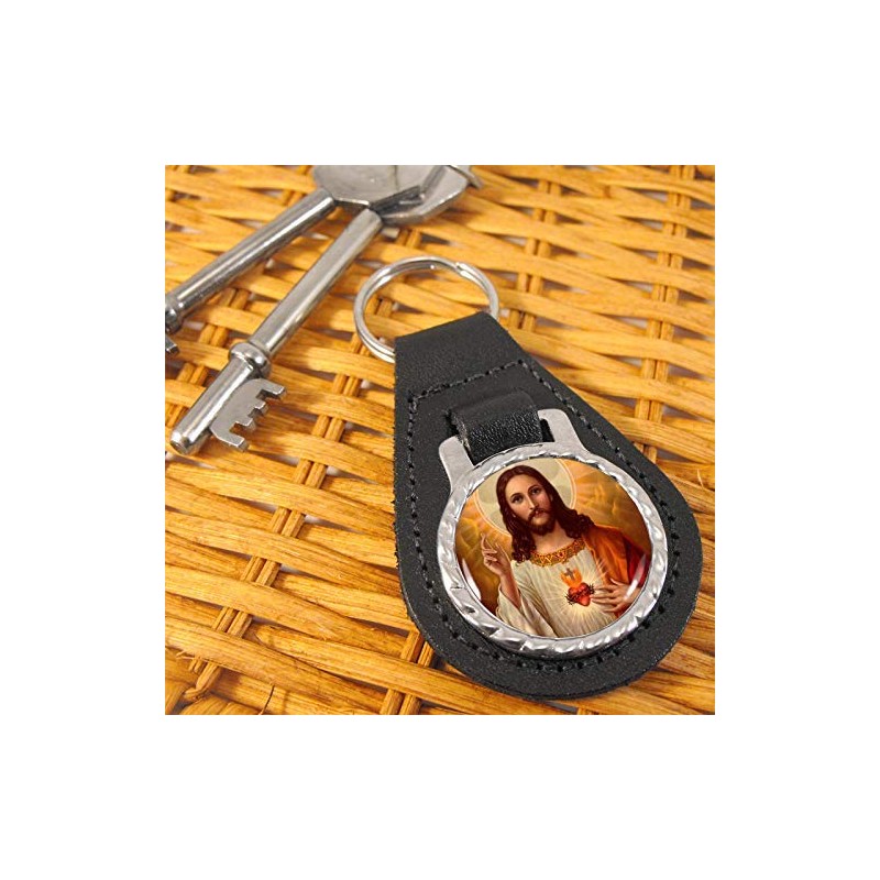 Giftshop UK Jesus Sacred Heart Leather Keyring