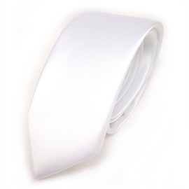 TigerTie Slim Satin Tie in Solid Colour in Various Colours - White Snow White