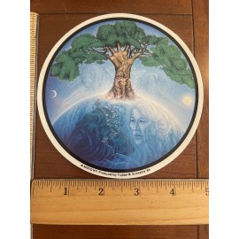 Earth VTG 1994 Surreal Forrest Tree Mother Earth Animals Color Decal Sticker Mikio