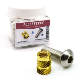 FULLERREG Threaded Insert M2 x 4 (Pack of 70) - Brass - by Heat or Ultrasonic in 3D Printing Parts + Rounded Head Screws with Hexagon Socket (ISK) M2 x 6 Stainless Steel A2 (Pack of 70)