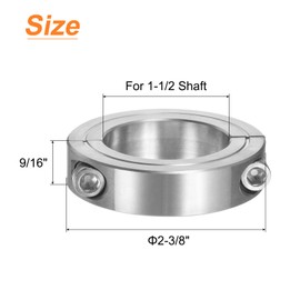 uxcell 2pcs Double Split Clamp-On Shaft Collar for 1-1/2" Shaft, Two-Piece Clamping Collar, 2-3/8" OD, 9/16" Thick, 304 Stainless Steel Axle Collar Clamp, Set Screw Style