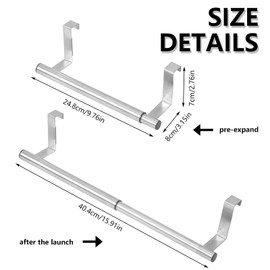 Wondora Over Door Towel Rail, Retractable Door Towel Rail, Stainless Steel Over The Door Towel Rail for Bathroom, Non Drilled Towel Rack, Sturdy Durable, Suitable for Cabinets and Bathrooms (Silver)