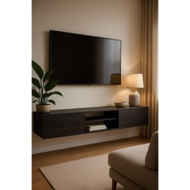 Maykoosh Classic Charm 70 inches Luxurious and Durable Floating TV Stand Wall Mounted Entertainment Center with Cable Management, Sturdy Floating Entertainment Center Black Oak