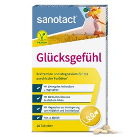 sanotact Happiness (20 Tablets) • Natural Mood Enhancer High Dose • Vitamin Tablets with Lemon Balm, Vitamin B Complex, L-Tryptophan & Magnesium • B Vitamins