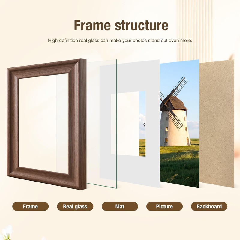 PEALSN 11x14 Picture Frame, Real Glass, Displays 8x10 Photo with