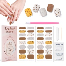 XEAOHESY 32pcs Semi Cured Gel Nail Strips, Needs to Be Cured With a Lamp, Easy to Apply and Remove, Waterproof and Long-Lasting(Amber Fragments)