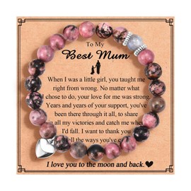 TEVOP Gifts for Mum, Heart Charm Bracelet Gifts for Mum, Best Mum Birthday Gifts Christmas Mothers Day Gifts from Daughter, Red Bead Bracelet for Mum