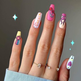 Cihcshe Handmade Press on Nails, Matte Coffin Press on Nails Hand-Painted Tip, Reusable 10PCS Fake Nails, Advanced Custom Press Ons for Women