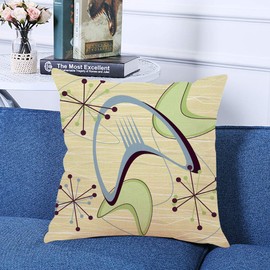 Ofocam Throw Pillow Cover 1940S Style Mid Century Modern 1950S Vintage Retro Atomic Pattern Blue 1950S Style Square Decorative Throw Pillow Cushion Case for Home Couch 18 x 18 Inches Pillowcase