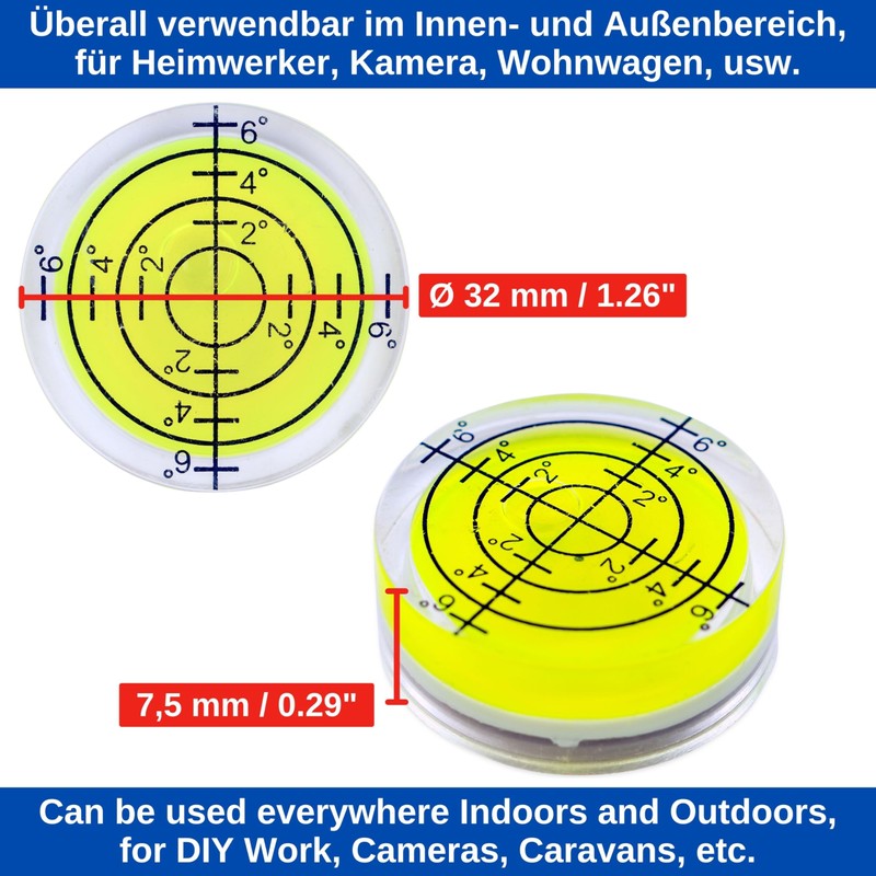 Round Level Set, 5 Pieces, with Diameter 32 mm Diameter,