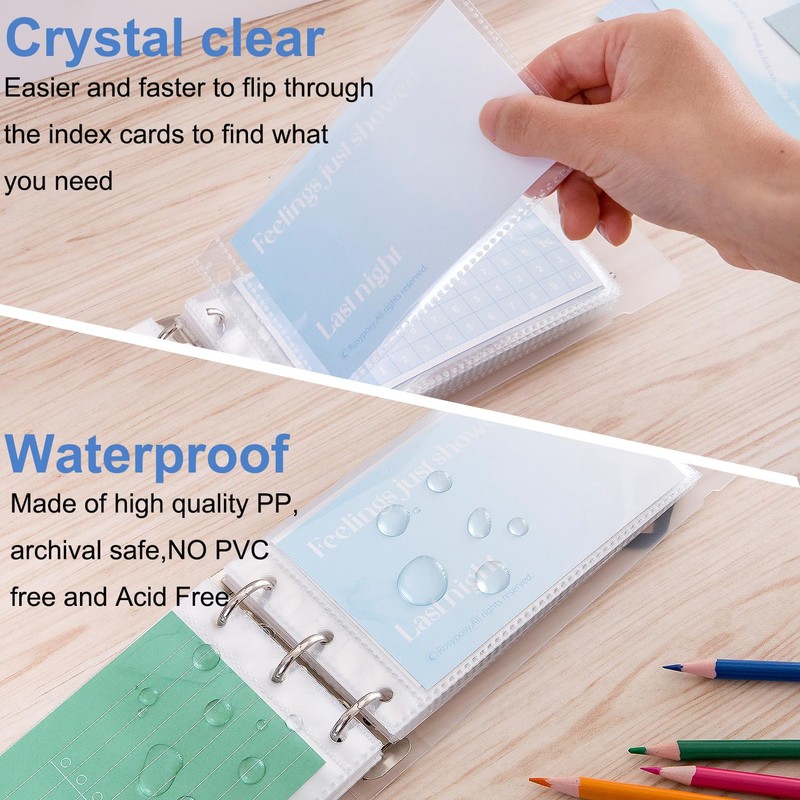 3×5” index card Binder organizer with Plastic pocket Sleeves, small