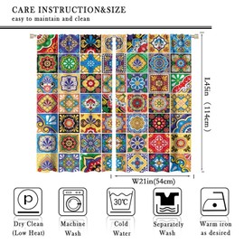 JanJCurt Mexican Curtains, Folk Style Talavera Tiles Print with Colorful Flowers Leaves Swirls Pattern Blackout Window Curtains for Living Room Kitchen Bedroom 42x45 Inch