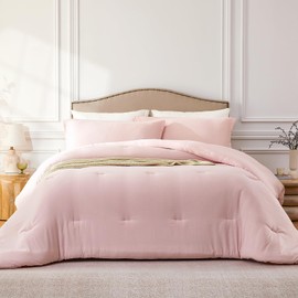 Quataly Full Comforter Sets Blushpink,3PCS Soft Lightweight Breathable Bedding Comforter Sets for All Season, Full Size(82''×86'' Comforter & 2 Pillowcases)
