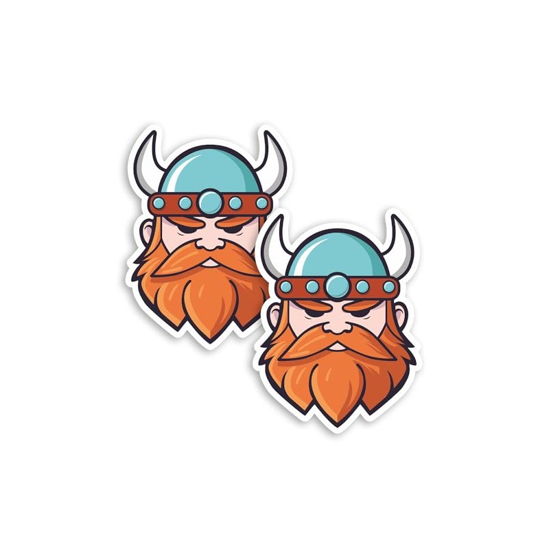 2 x 10cm Cartoon Viking Man Vinyl Stickers - Ginger